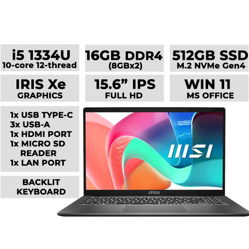 MSI Modern 15 F13MG-425PH (Gray) Laptop 15.6" FHD | i5-1334U | 16GB DDR4 | 512GB NVMe | Iris Xe Graphics